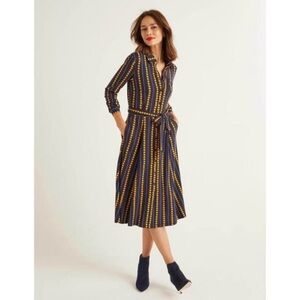 Boden Navy Susannah Floral Long Sleeve Jersey Knit Midi Shirt Dress